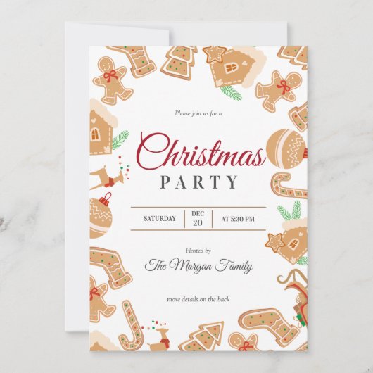 Red Christmas Gingerbread Vakantie Party uitnodigi Kaart (Voorkant)