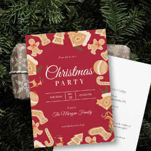 Red Christmas Gingerbread Vakantie Party uitnodigi Kaart
