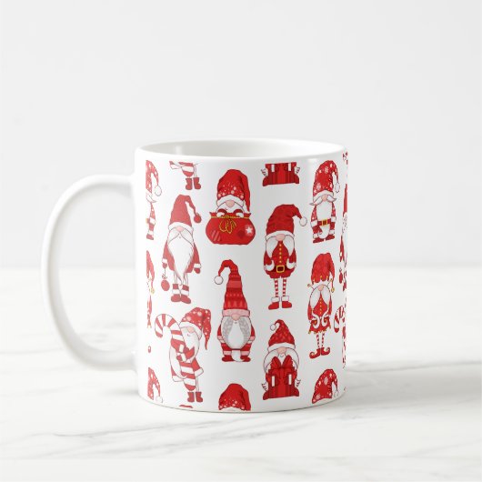 Red Christmas Gnome Character Pattern Koffiemok (Links)