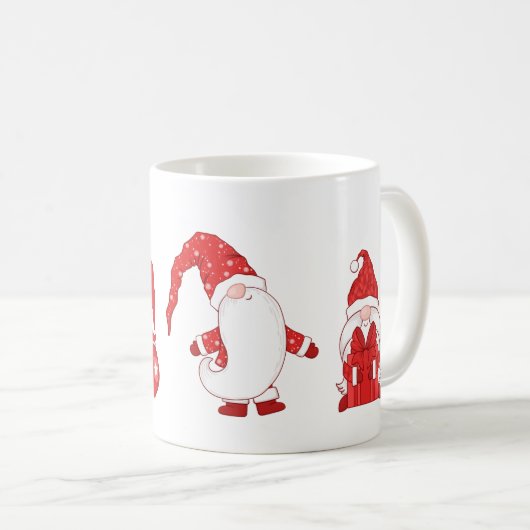 Red Christmas Gnomes with Santa Sack Koffiemok (Voorkant rechts)