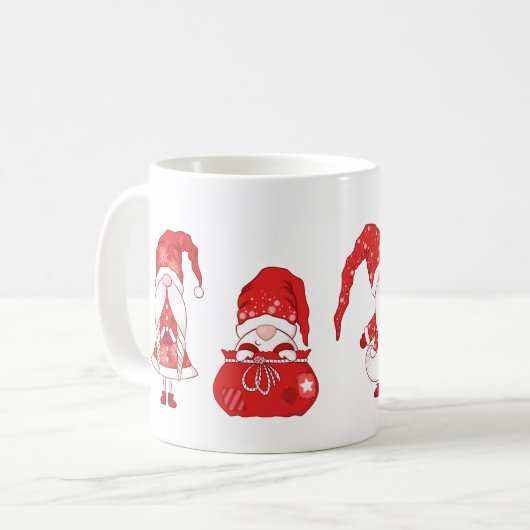 Red Christmas Gnomes with Santa Sack Koffiemok (Voorkant links)