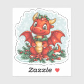 Red Christmas Holly Dragon Sticker (Vel)