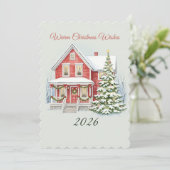 Red Christmas House Holiday Card Feestdagenkaart (Staand voorkant)