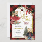 Red Christmas Luxury Bear Gender Reveal Kaart (Voorkant)