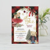 Red Christmas Luxury Bear Gender Reveal Kaart (Staand voorkant)