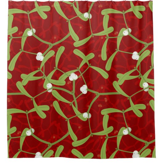 red christmas mistletoe douchegordijn (Voorkant)
