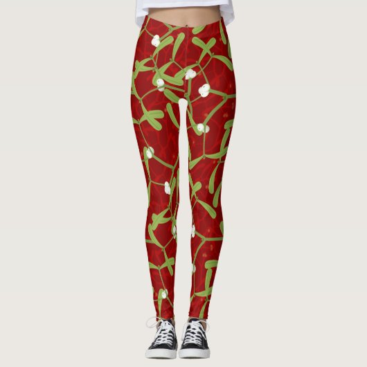 red christmas mistletoe leggings (Voorkant)