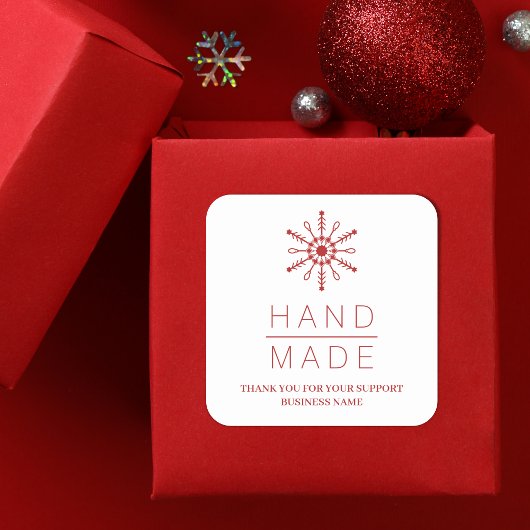 Red Christmas Modern Snowflake for Business Vierkante Sticker