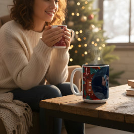 Red Christmas Mug with Custom Photo Festive  Tweekleurige Koffiemok