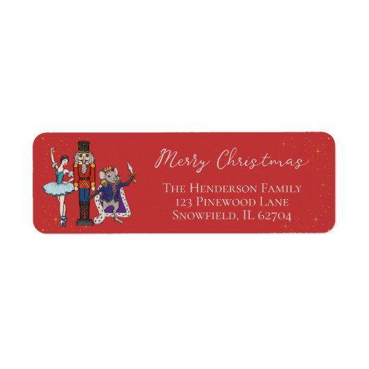 Red Christmas Nutcracker Ballet Return Address Etiket (Voorkant)