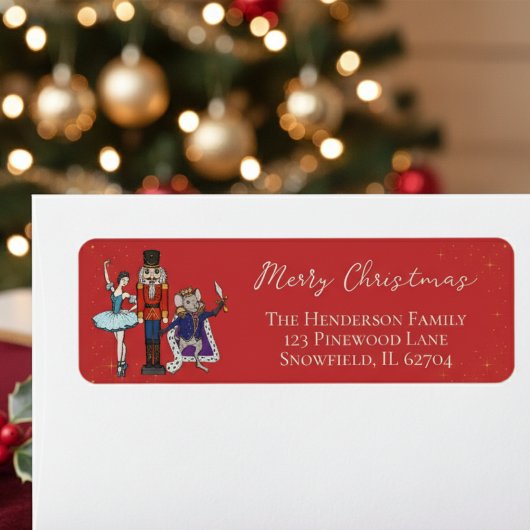 Red Christmas Nutcracker Ballet Return Address Etiket
