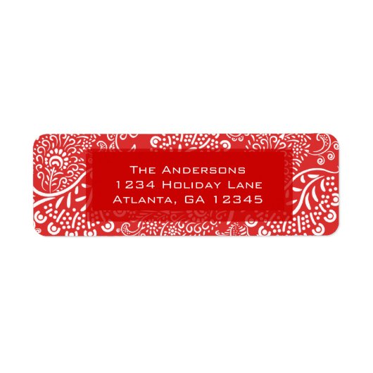 Red Christmas Paisleys Retouradres Etiket (Voorkant)