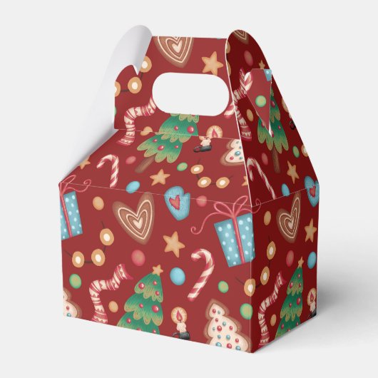 Red Christmas Pattern Gabled Party Favor Gift Box Bedankdoosjes (Voorkant Zijde)