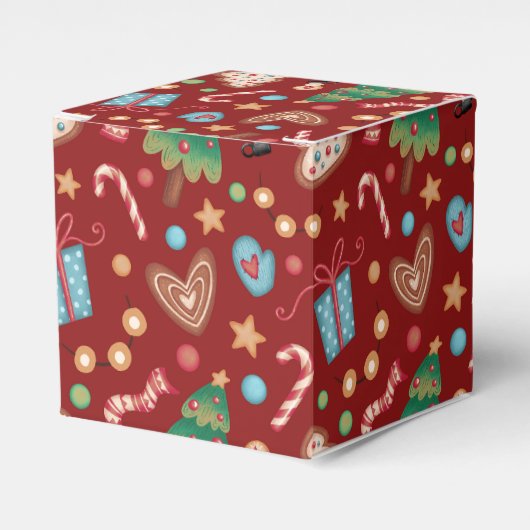 Red Christmas Pattern Party Favor Small Gift Box Bedankdoosjes (Voorkant Zijde)