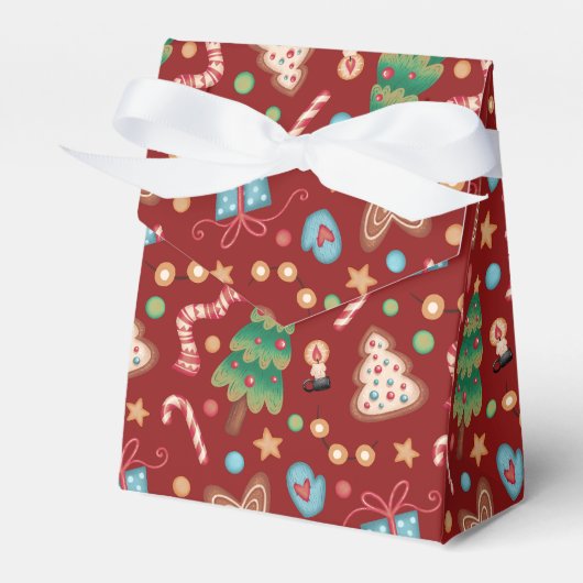 Red Christmas Pattern Tent Party Favor Gift Box Bedankdoosjes (Voorkant Zijde)