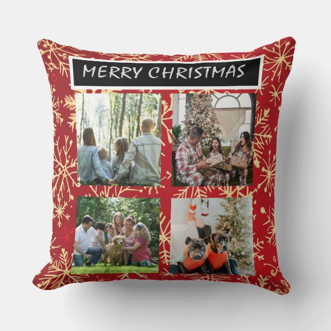 Red Christmas Patterns  4 Photo Collage Kussen (Voorkant)