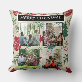 Red Christmas Patterns 4 Photo Collage Kussen