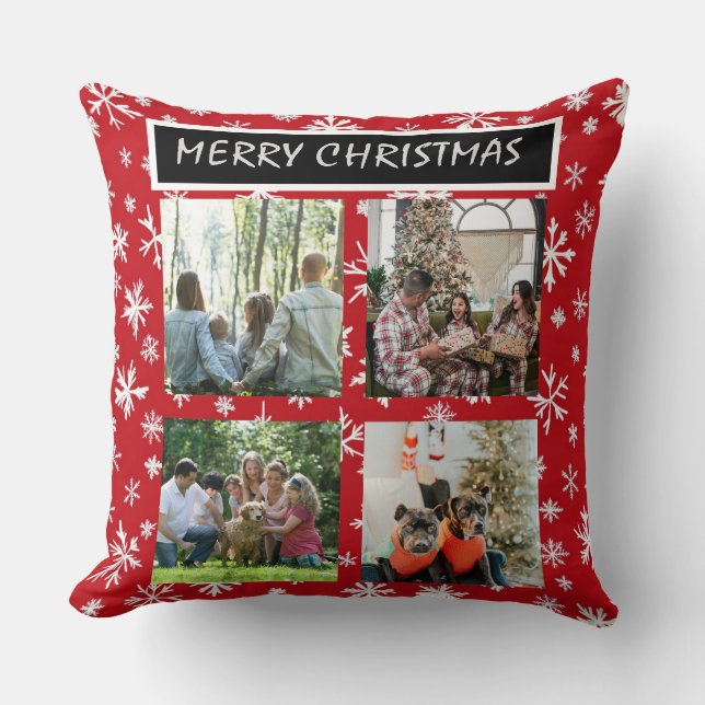 Red Christmas Patterns  4 Photo Collage Kussen (Voorkant)