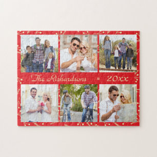Red Christmas Personalized 6 Photo Collage Legpuzzel
