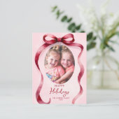 Red Christmas Photo Bow Ribbon  Feestdagenkaart (Staand voorkant)