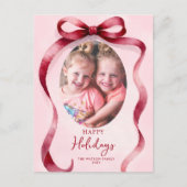 Red Christmas Photo Bow Ribbon  Feestdagenkaart (Voorkant)