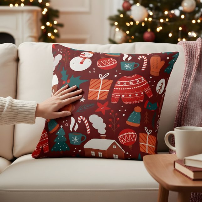 Red Christmas Pillow – Festive Holiday Design Kussen (Creator heeft geüpload)