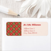 Red Christmas Plaid Gold Snowflakes retouradres Etiket (Insitu)