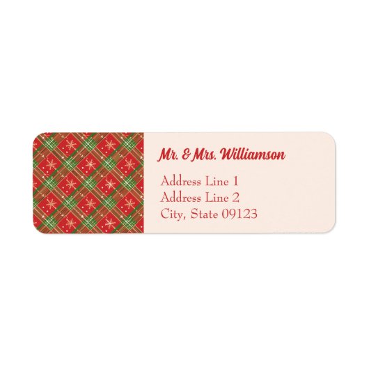 Red Christmas Plaid Gold Snowflakes retouradres Etiket (Voorkant)