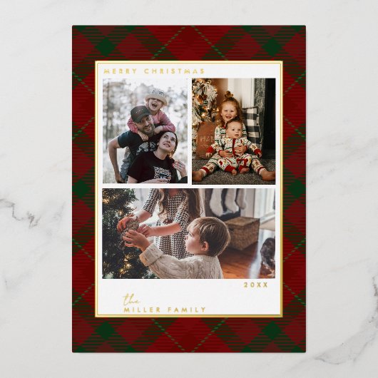 Red Christmas Plaid Holiday Cards Folie Feestdagenkaart (Voorkant)