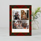 Red Christmas Plaid Holiday Cards Folie Feestdagenkaart (Staand Voorkant)