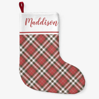 Red Christmas plaid pattern personalized name  Kleine Kerstsok