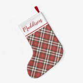 Red Christmas plaid pattern personalized name  Kleine Kerstsok (Achterkant (Hangend))