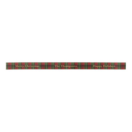 Red Christmas Plaid With Custom Text Festive Satijnen Lint (Voorkant)