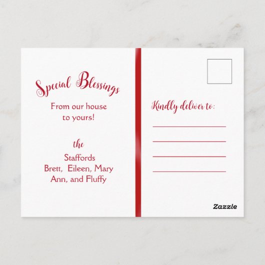 Red Christmas Poinsettia Familie Foto Briefkaart (Achterkant)