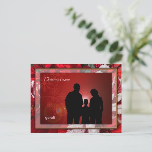 Red Christmas Poinsettia Familie Foto Briefkaart (Staand voorkant)