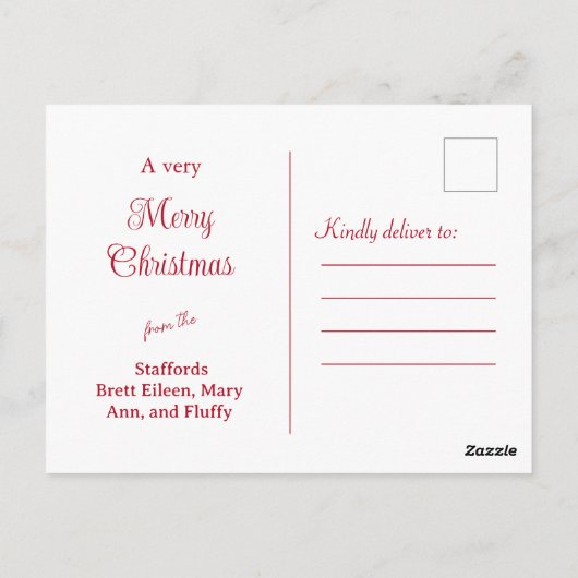 Red Christmas Poinsettia Familie Foto Briefkaart (Achterkant)