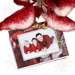 Red Christmas Poinsettia Familie Foto Briefkaart