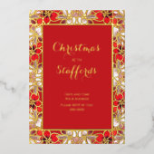 Red Christmas Poinsettia in Snow Folie Uitnodiging (Voorkant)