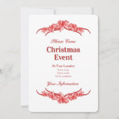 Red Christmas Poinsettia Invitation Kaart (Voorkant)