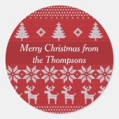 Red Christmas Reindeer Custom Holiday Party Ronde Sticker (Voorkant)