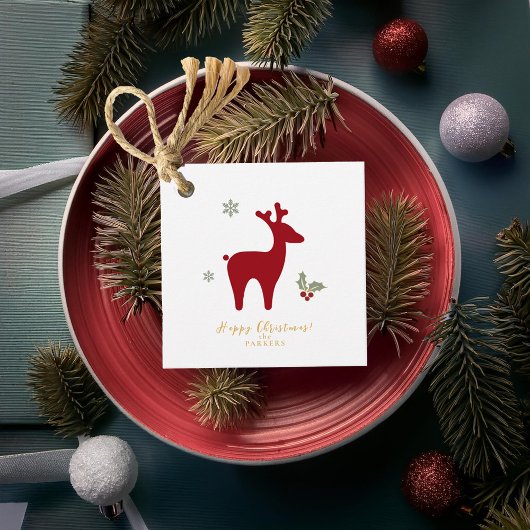 Red Christmas Reindeer Motif#12 ID1009 Bedankjes Labels