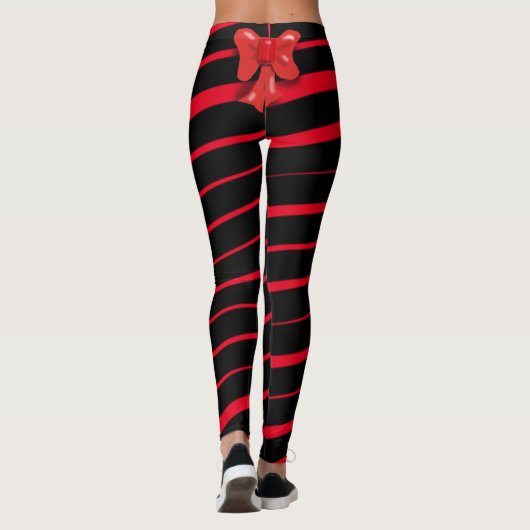 RED CHRISTMAS RIBBON EN BOW OP ZWART LEGGINGS (Achterkant)