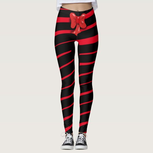 RED CHRISTMAS RIBBON EN BOW OP ZWART LEGGINGS (Voorkant)
