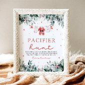 Red Christmas Santa Baby Pacifier Hunt Baby shower Poster