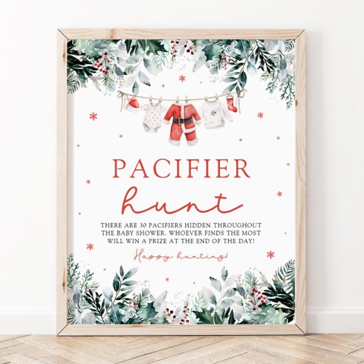 Red Christmas Santa Baby Pacifier Hunt Baby shower Poster