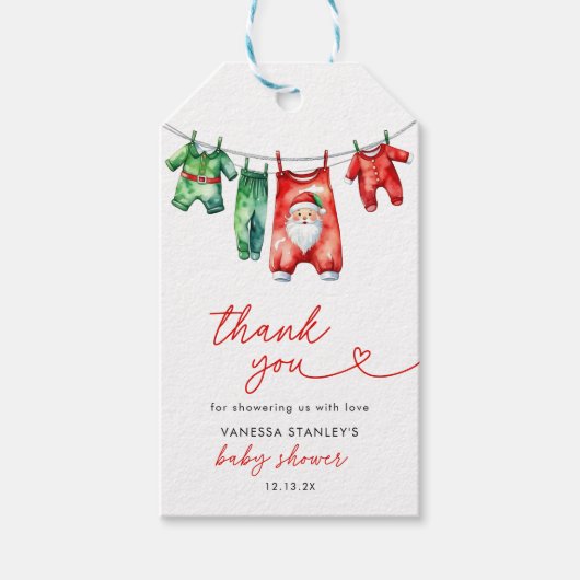 Red Christmas Santa Baby shower Bedankt Cadeaulabel (Voorkant)