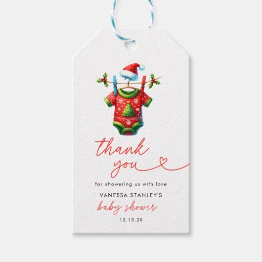 Red Christmas Santa Baby shower Bedankt Cadeaulabel (Voorkant)