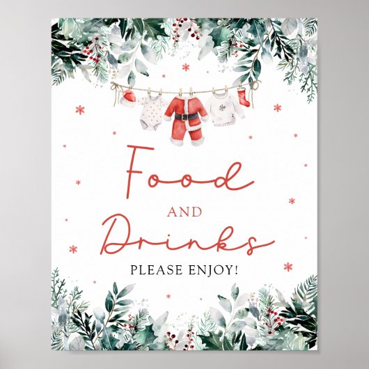 Red Christmas Santa Baby shower Eten en Drinken Poster (Voorkant)