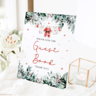 Red Christmas Santa Baby shower Guest Book Sign Reclamebord Met Voetstuk