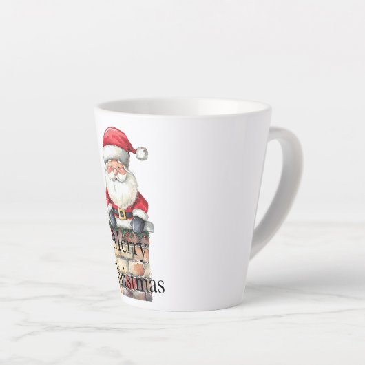 Red Christmas Santa in Chimney Latte Mok (Rechterhoek)